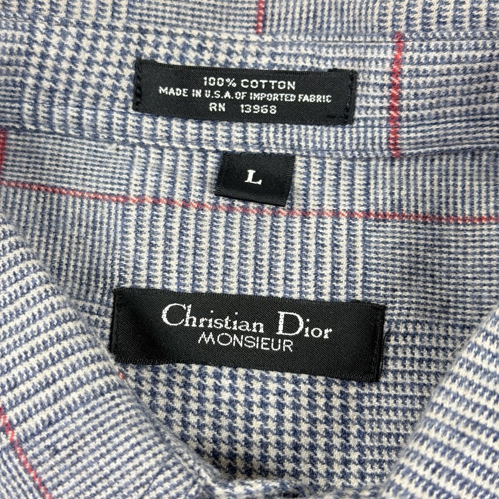 Vintage Christian Dior Monsieur Plaid Shirt Mens L Cotton Button Up USA 90s - Picture 3 of 14